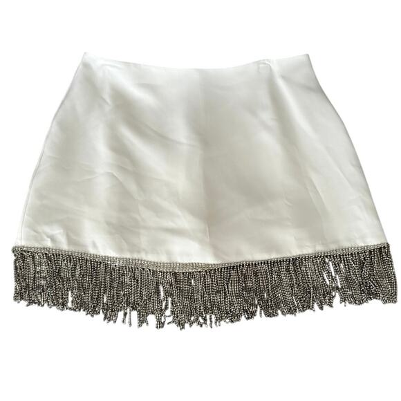 Gianni Bini Anya Rhinestone Fringe Jacket Skort Set 12 White Festival Concert - Picture 12 of 16